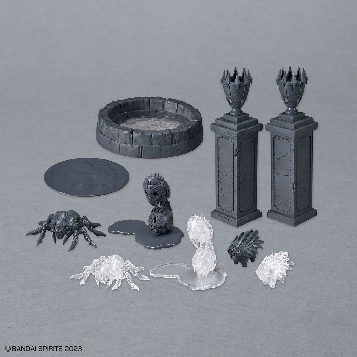 30 Minutes Fantasy 30MF Customize Structure 03 – looking at the image: a flat-lay of all the clear and grey