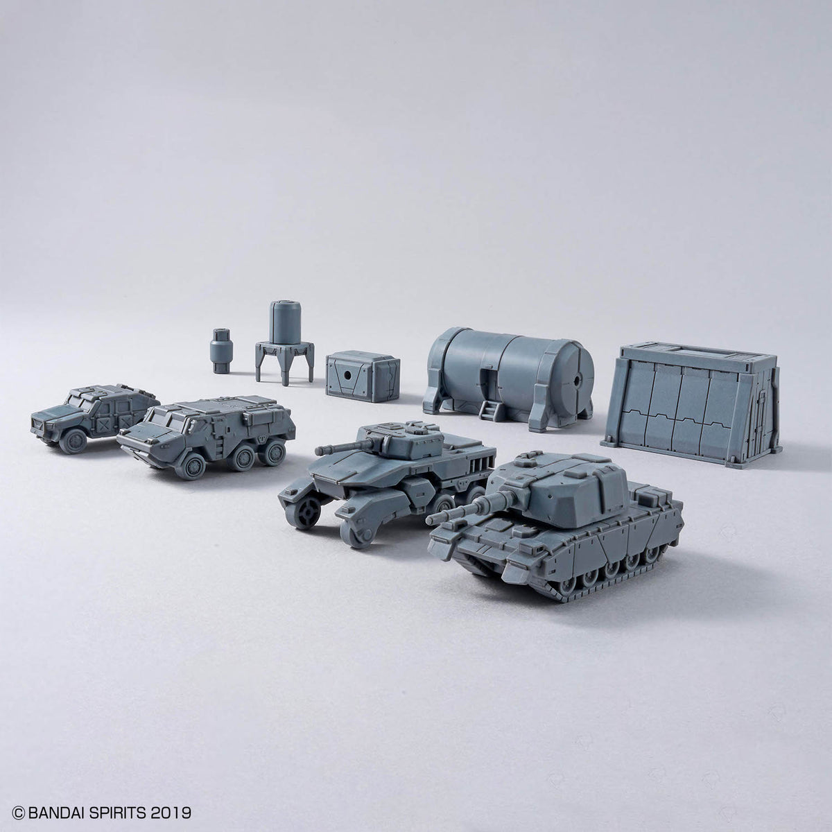 30 Minutes Missions 30MM 1/144 W-39 Option Parts Set 24 – all-in-one spread of the unassembled vehicles