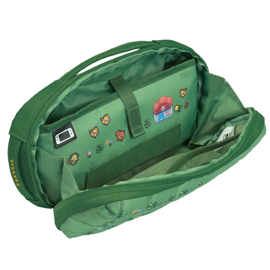 Hori Puff Pouch for Nintendo Switch 2 – open case showing interior lining with pixel pokémon print