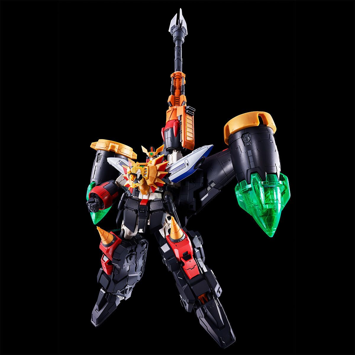 RG 1/144 Star Gaogaigar – action pose with raised weapon and clear green parts