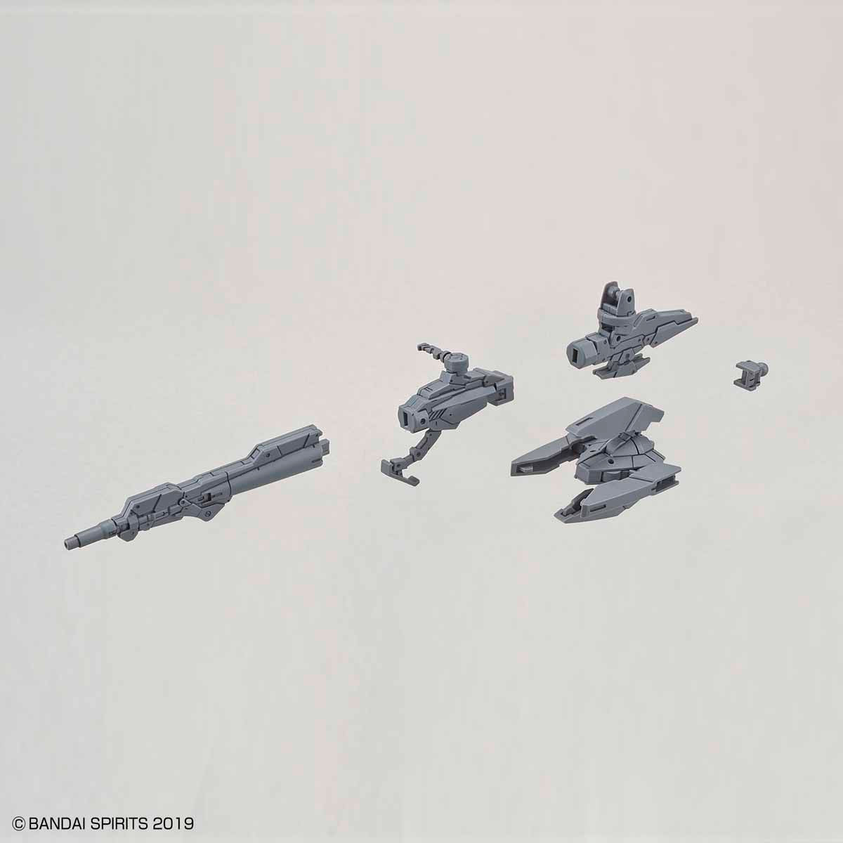 30 Minutes Missions 30MM 1/144 W-04 Arm Unit Rifle/Large – unassembled rifle and claw parts spread out