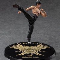 Bruce Lee: S.H.Figuarts Bruce Lee Legacy 50th Version – front view of figure kicking on base
