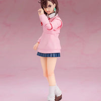 Dandadan: S.H.Figuarts Momo – three-quarter view in pink jacket and pleated skirt