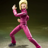 Dragon Ball Super: S.H.Figuarts Android 18 – full-length action pose in pink tracksuit