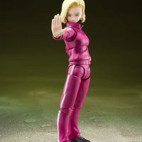 Dragon Ball Super: S.H.Figuarts Android 18 – three-quarter view with raised open palm