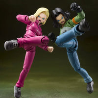 Dragon Ball Super: S.H.Figuarts Android 18 – side-by-side kicking pose with android 17 Wait