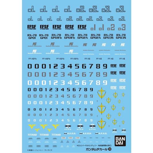 Bandai Gundam Decal [30] HGUC 1/144 Earth Federation Space Force Use 1 - Kidultverse