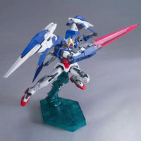 HGG00 1/144 No.054 GN-0000+GNA-010 00 Raiser + GN Sword III – three-quarter view on teal stand