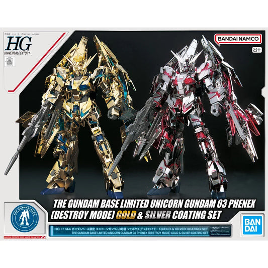 Bandai HGUC 1/144 The Gundam Base Limited Unicorn Gundam 03 Phenex [Destroy Mode] Gold & Silver Coating Set - Kidultverse