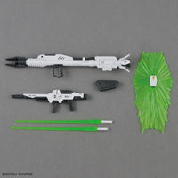MG 1/100 No.203 F91 Gundam F91 Ver.2.0 – weapons and clear green effect parts laid out