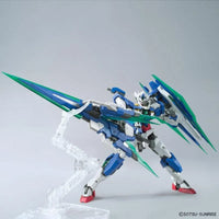 MG 1/100 No.205 GNT-0000/FS 00 Qan Full Saber – three-quarter view with clear stand and sword