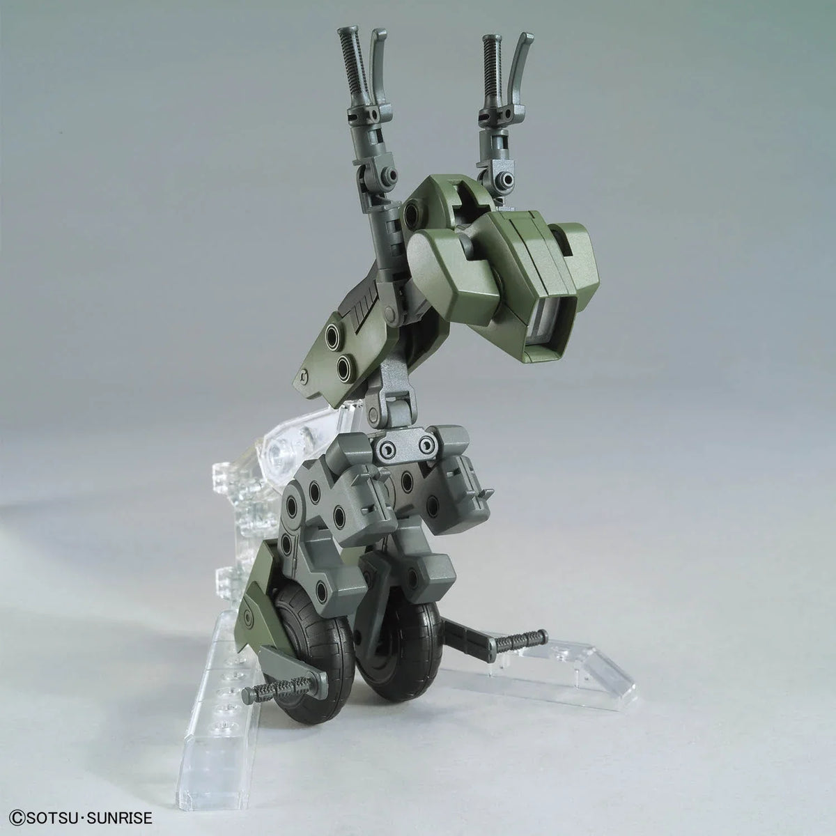 Option Parts Set Gunpla 20 Ride-On Set – wheeled mecha leg assembly on clear stand