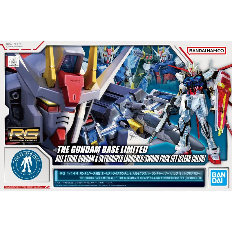 Bandai RG 1/144 The Gundam Base Limited Aile Strike Gundam & Sky Grasper Launcher / Sword Pack Set [Clear Color] - Kidultverse
