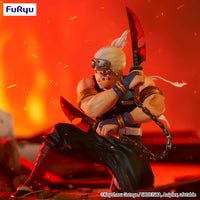Demon Slayer: Noodle Stopper: Uzui Tengen – close-up of figure with chain-sickle and fiery backdrop