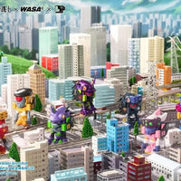 Evangelion X WASA EVA206 Blind Box Figure – city street scene with full figure lineup